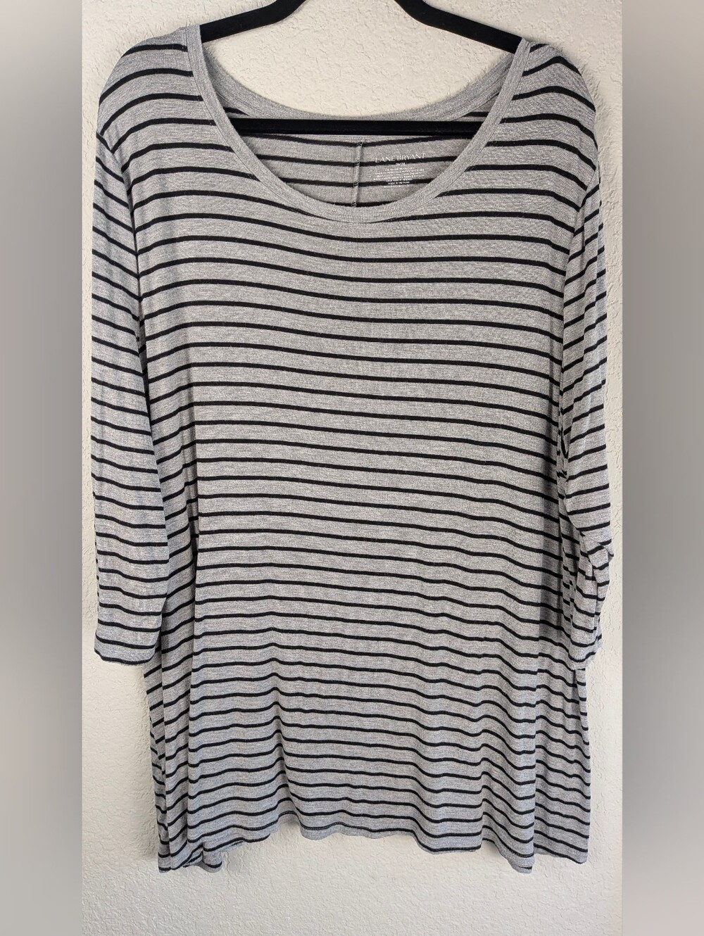 Lane Bryant Jersey Stretch Knit Tunic 3/4 Sleeves Gray Black Stripes Size 26/28
